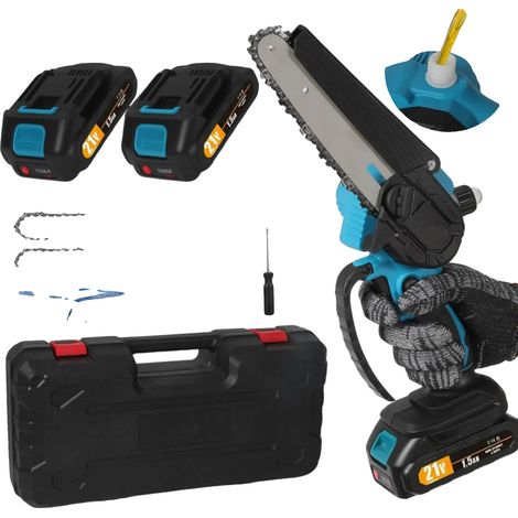 Mini motosierra, a batería, lubricación automática, dos baterías. (1/2)