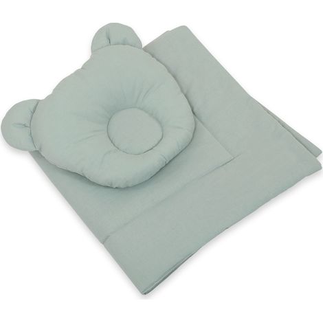 Ropa de cama para bebé con relleno, edredón y almohada contorneada Teddy Bear - Juego de 2 piezas - salvia (1/5)