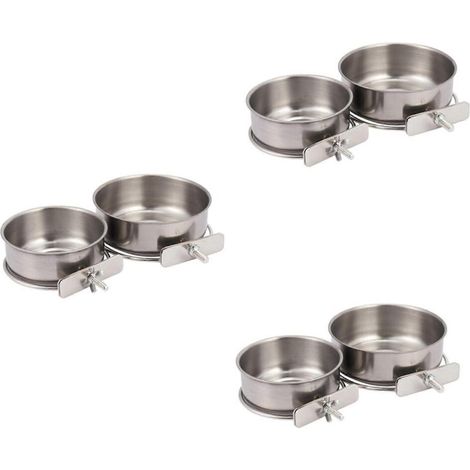 Ensemble de 6 mangeoires et abreuvoirs en acier inoxydable avec clips, convenant aux calopsittes, aux perruches et aux aras.-AquaForge
