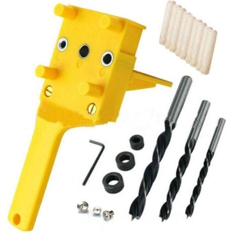 SHINING HOUSE 41 PCS Gabarits de Perçage Cheville Gabarit de Percage Tourillon Kit Gabarait de Goujon Menuiserie à Trou Droit avec Centreur Tourillon 6/8/10mm pour Goujon en Bois à Main (Jaune) (1/4)