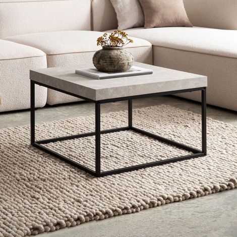 Table basse carrée 60x38 cm effet travertin et métal - EKLEA
