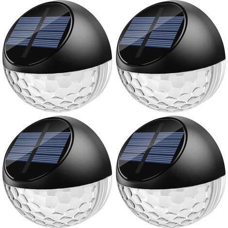 Lot de 4 LED Lampes Solaire Applique Murale Extérieur IP65 Étanche Éclairage Décorative Lumière Blanc Chaud, Lampe de Clôture Mur Terrasse Jardin Porte d'entrée Escalier Cour Allée Chemin (1/5)