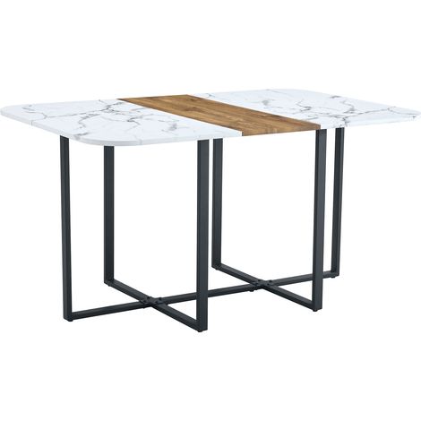 Table extensible avec grain bois et bande noire – Piétement métal noir robuste, table cuisine gain de place pour 4-6 personnes, table moderne polyvalente pour salle à manger (1/5)