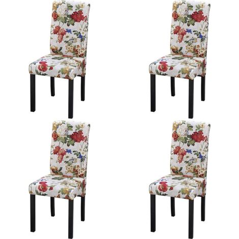 Juego de 4 sillas de cocina comedor estilo rústico con estampado de flores en tela multicolor CDS021771