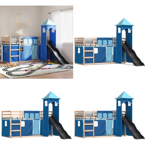 Etagenbett mit Rutsche und Gardinen Blau 80x200 cm - Etagenbett - Hochbett - Kinderbett - Holzbett - Kiefernholz - Home & Living (1/5)