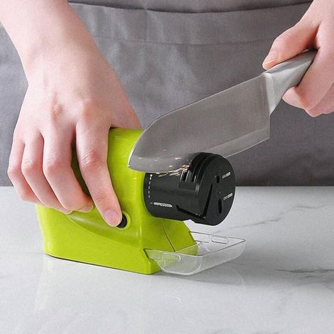 Aiguiseur de couteaux électrique professionnel, sans fil, alimenté par 4 piles AA, silencieux, affûtage rapide, adapté aux couteaux et ciseaux, vert