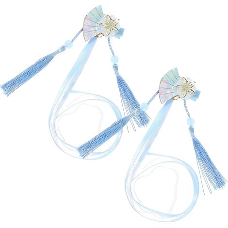 Japanische Stück Haarspangen Fächerhaarspangen mit Quastenblumen und Schleife 2 Blaue Acryl Dekoratives Frisurenzubehör für Damen für Sommerurlaub und Party (1/5)