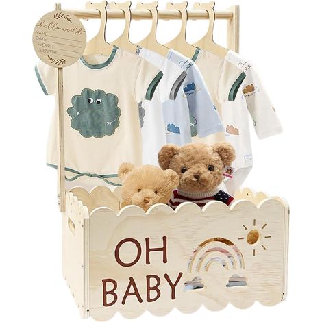 Caisse en bois pour fête prénatale, panier avec poignée, boîtes à souvenirs et boîtes pour chambre d'enfant, décoration d'intérieur, vêtements, garçons, filles, fils (1/5)