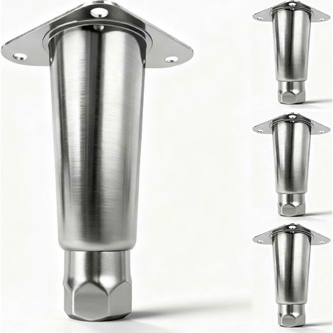 Pieds de table réglables en acier inoxydable de 6 pouces avec patins triangulaires, support de meubles robuste. (1/5)