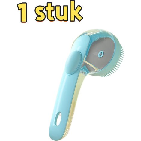 Brosse de bain pour animaux avec long manche rechargeable peigne de massage pour chats et chiens adaptée au bain et au toilettage 8,5 x 8,5 x 19 cm couleur bleue (1/5)