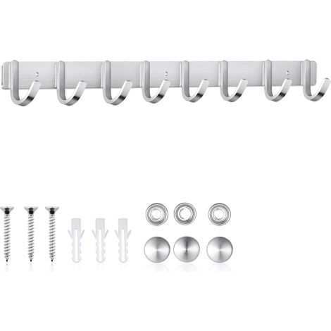Patère Murale, Porte Manteau Mural, Barre Serviettes à 8 Crochet INOX Visser pour Chambres, Salles de Bains, Cuisines (8 Crochets, 60cm) - Crochets'8 Crochets
