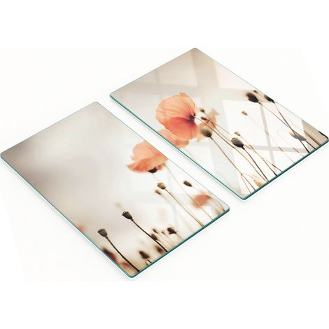 Tablas de cocina de vidrio duraderas y elegantes con estampado de amapolas rojas, 2 x 30 x 52 cm.