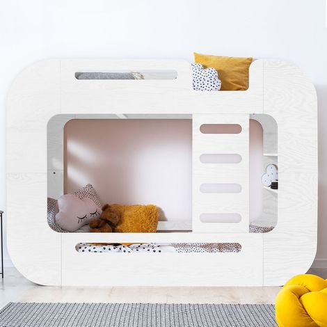 Letto a castello 90x190 scala destra rete a doghe inclusa Nadège Bianco