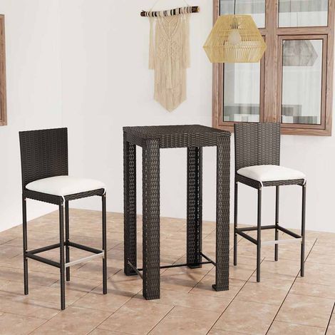 Ensemble Table de bar + 2 Chaises de bar de jardin - Table Haute avec 2 Tabourets et coussins Résine tressée Noir BV337774 - BonneVie (1/5)