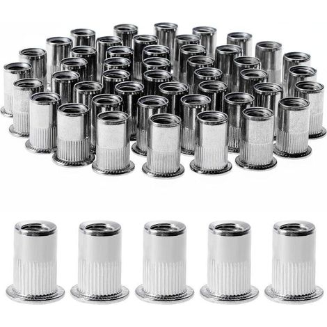 Lot de 100 écrous à rivets M8 en acier inoxydable – Filetage moleté pour fixation métal et plastique – Dimensions 14 mm x 18 mm