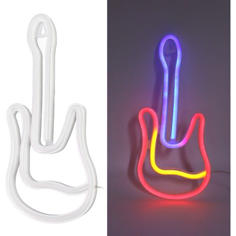 Lampe néon en forme de guitare pour chambre, décoration murale, alimentation USB/piles, idéale pour mariage, Saint-Valentin, soirée, bar ou club. (1/5)
