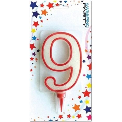 TrAdE Shop Traesio - Candela Gigante Glitter Numero 9 Compleanno Candelina Festa Animazione Party -