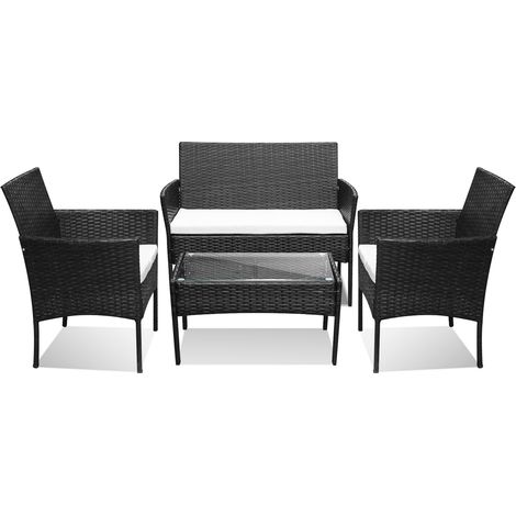 Randaco Gartenmöbel Gartenset Gartenlounge Rattanmöbel Sitzgruppe Garnitur Balkon schwarz