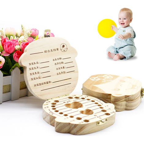 Boîte à dents de lait souvenir pour fille, porte-dents en bois, cadeau de naissance ou de baby shower (1/5)