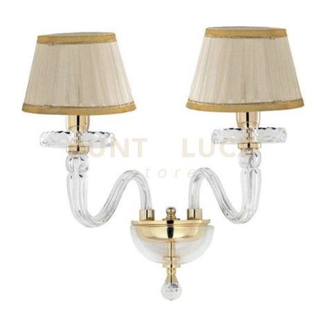APPLIQUE BACH 2 LUCI CRISTALLO E ORO ATTACCO E14 CON PARALUMI