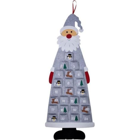 Calendrier de l’Avent Père Noël à Suspendre - - 88002 - Décoration de Noël - Vendu Vide - H.115 cm - Gris
