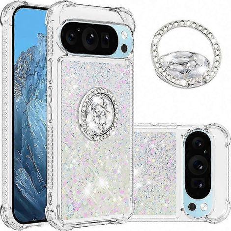 Google Pixel 10 Pro TPU-Hülle mit Ständer, stoßfester Schutz, grünes Herzmuster in Quicksand-Optik, robuster Schutz (1/5)