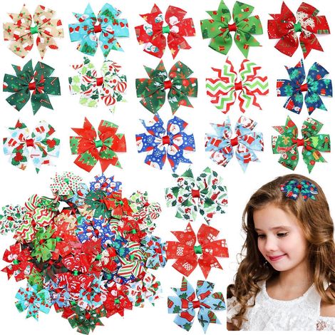 Ensemble de 72 pinces à cheveux de Noël - Pinces crocodile colorées avec motifs flocons de neige, Père Noël, bonhomme de neige, sapin et carreaux, accessoires de coiffure festifs pour filles (1/5)