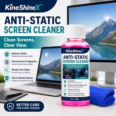 KineShineX Antistatic Screen Cleaner entfernt Staub, Fingerabdrücke und Ölfilm, reduziert statische Elektrizität und hält Bildschirme sauber. (1/5)