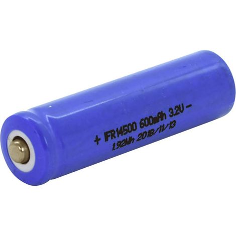 Pile rechargeable 14500 LiFePO4 3.2V 600mAh – Courant de décharge max 3A – Température d'utilisation -10 à +60°C – 1 pièce