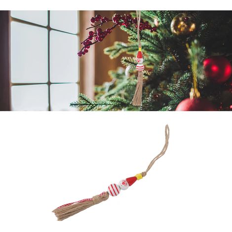 Lot de 5 articles de Noël à vendre : pendentifs en perles de bois, colliers de perles de bois colorées sur le thème de Noël, pendentifs en tissu à carreaux rouges en forme d’étoile à cinq branches.