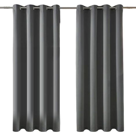 Rideaux Occultants Longs pour Salon - Lot de 2 Panneaux à Oeillets Isolants Assombrissants - Gris Foncé 132x183cm