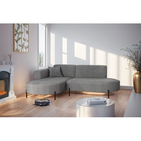 Ecksofa Designersofa VALENCIA XS in Stoff Noel Grau Ottomane Links (1/2)