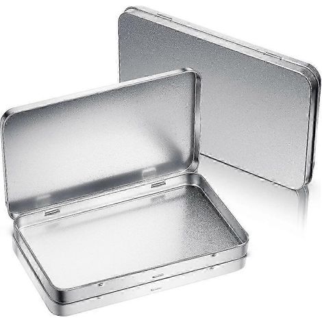 Boîte en métal rectangulaire avec couvercle à charnière, boîte en métal vide, contenant de rangement argenté (1/4)