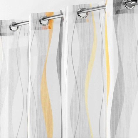 Homemaison – Rideau voilage à œillets 140x240cm – 100% polyester – Motifs modernes – Jaune et blanc