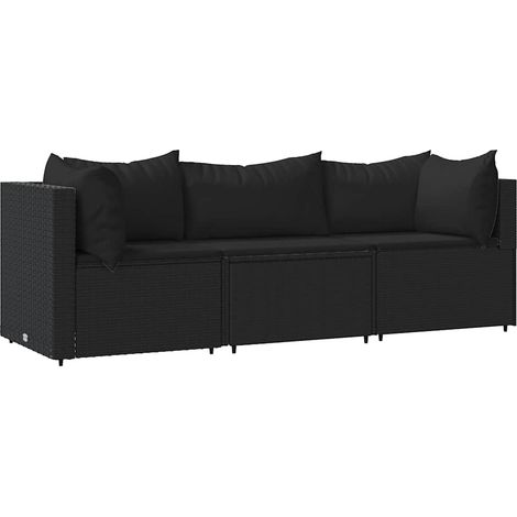Maison Exclusive - 3-tlg. Garten-Lounge-Set mit Kissen Schwarz Po