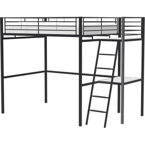 Les Tendances – Lit mezzanine avec bureau en métal époxy noir – Sommier inclus – Dimensions 140x190 cm – Structure robuste et durable – Échelle facile à monter (1/10)
