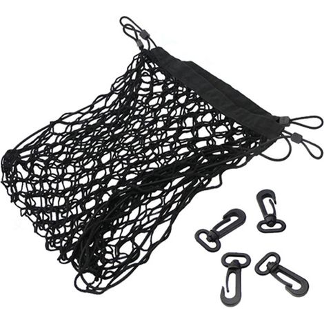 Filet de rangement pour coffre de voiture 90x40cm, organisateur de bagages en nylon noir avec crochets, pochette de stockage pour camion (1/5)