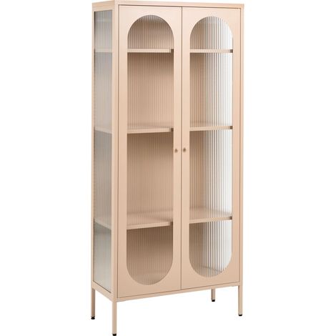 Office Cabinet Beige Steel 80 x 35 x 181 cm Metal 2 Doors Glass Front and Sides Display FOXTON (1/5)
