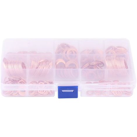 Dichtringset aus massivem Kupfer, 280-teilig, 12 verschiedene Größen, flache Dichtungsringe, mit Aufbewahrungsbox (1/5)
