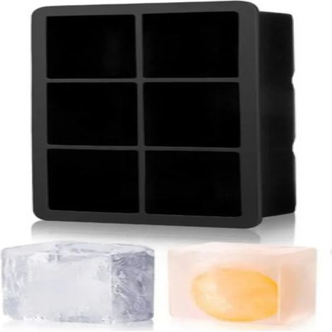 Bac à glaçons Irovami en silicone alimentaire, sans couvercle, grand format, 6 alvéoles carrées, noir
