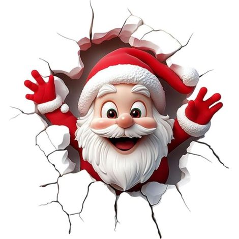 Décoration de Noël générique - Sticker mural  Sticker amusant représentant le Père Noël défonçant le mur, pour porte de toilettes, chambre, décoration hivernale, autocollant, sans résidus, imperméable