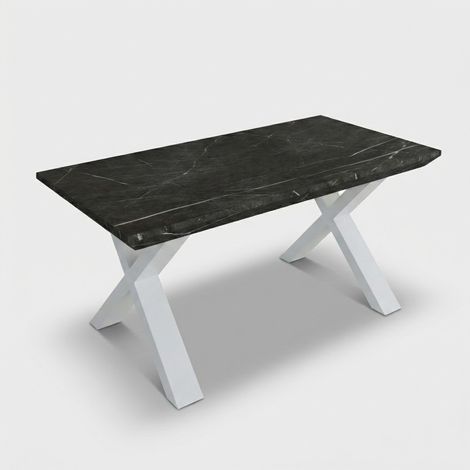 Tavolo pranzo allungabile 12 posti con gambe bianche 160/260x90 Asti - Effetto marmo nero