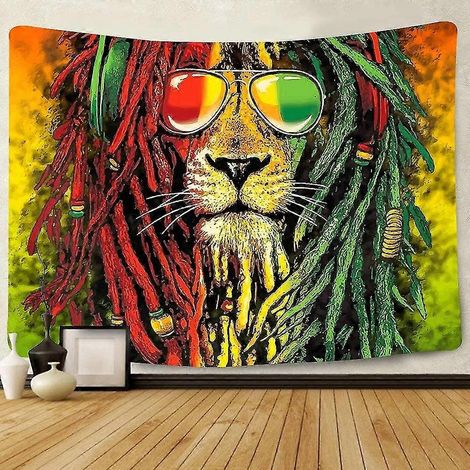 tapisserie rasta, tapisserie murale à tête de lion rastafari, style psychédélique, pour salon, chambre ou dortoir (1/5)