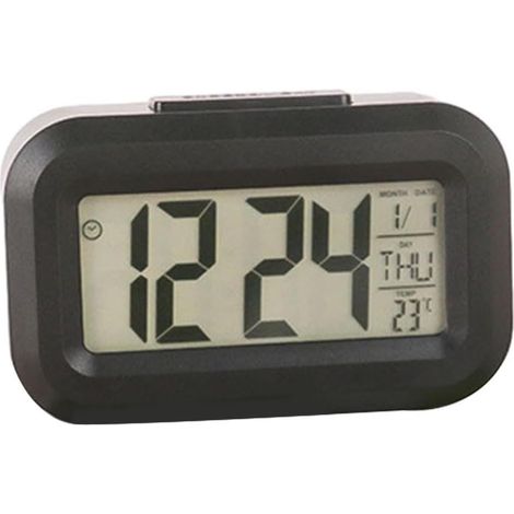 Réveil numérique LED moderne avec affichage de la température, fonction snooze, grand écran, format 12/24 heures, fonctionne à piles pour la maison, le bureau, la chambre à coucher (noir) (1/4)