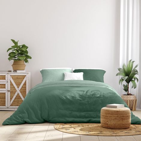 Housse de Couette 2 Personnes, Microfibre, Vert Bicolore (1/5)