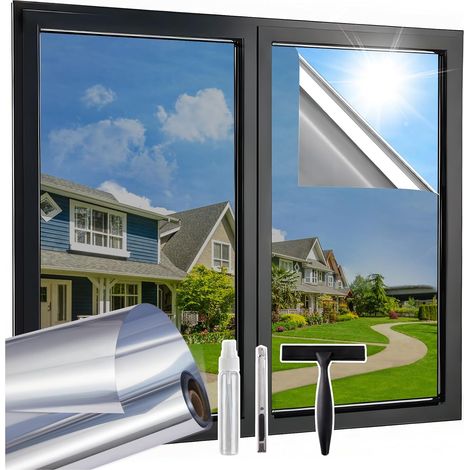 Film miroir, film pour fenêtre, opaque, brise-vue de l'extérieur, 60 x 100 cm, film de protection solaire avec protection UV et protection contre la chaleur, autocollant, idéal pour le salon et le bur (1/5)