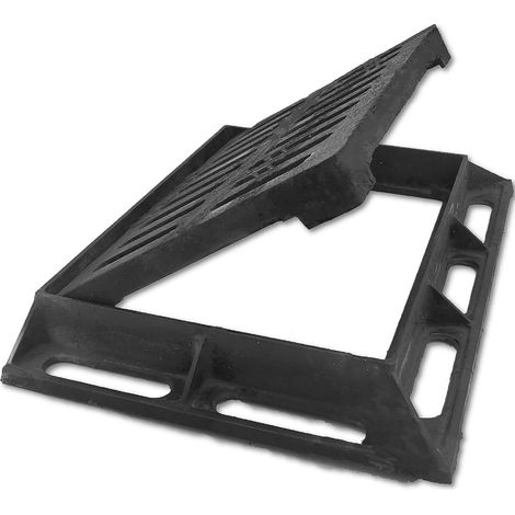 Grille de Drainage en Fonte avec Cadre, Ouverture Utile 280x180 mm Drainage extérieur robuste B125, grille métallique noire pour garage, cour et contrôle des eaux de surface, carré, rectangle (1/5)