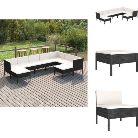 9-tlg. Garten-Lounge-Set mit Auflagen Poly Rattan Schwarz - Gartengeräte - Gartenmöbel - Loungesessel - Outdoormöbel - Rattanmöbel (1/5)