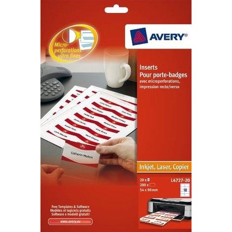Avery Insertos para Identificadores Blanco 54 x 90 mm 20 Hojas