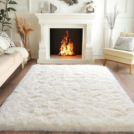 Tapis Poil Long Moelleux 120x160 Tapis Salon Chambre Antidérapant Doux et Confortable Idéal pour Canapé, Chevet, Enfants, Décoration Moderne - Crème (1/5)